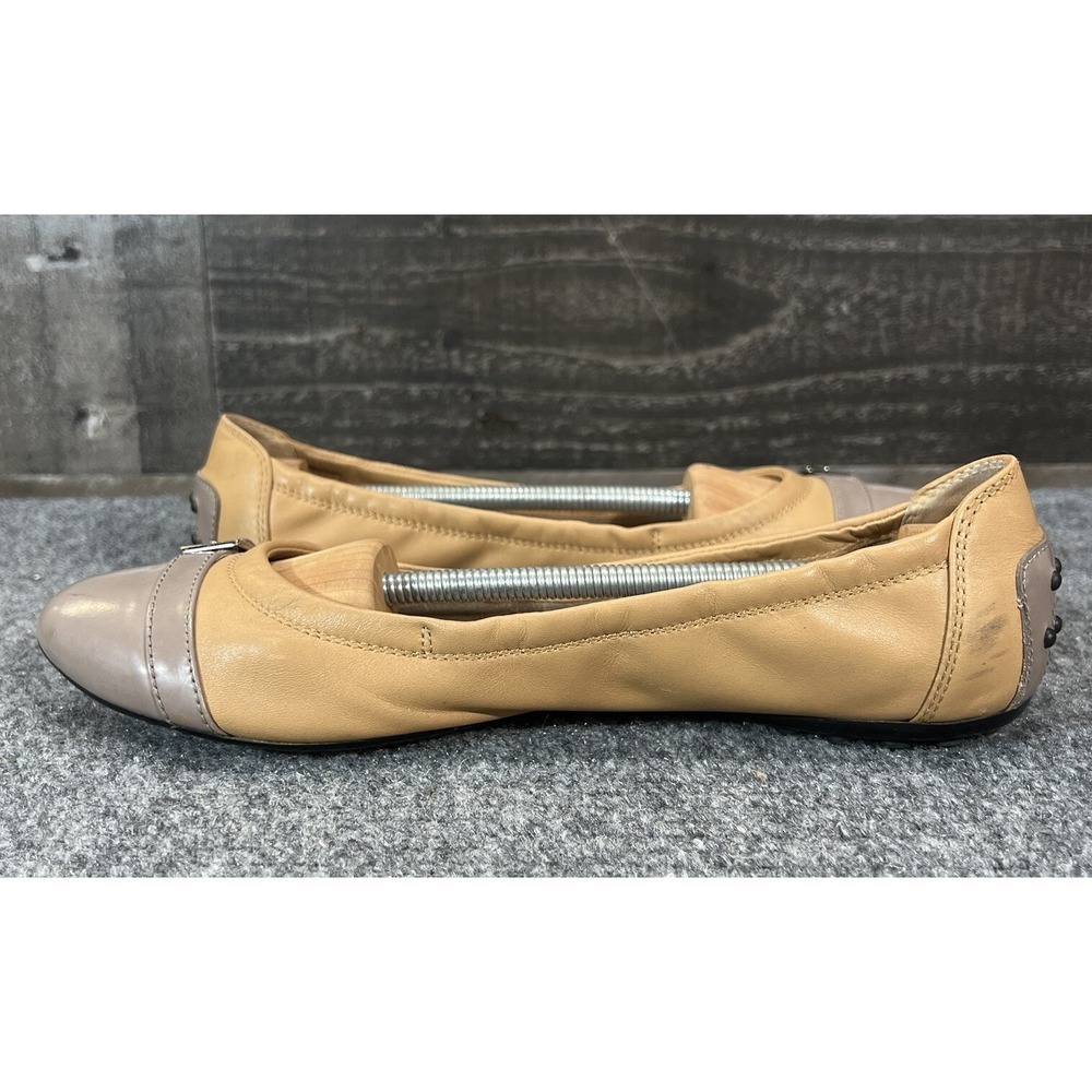 Tod's Leather Ballet Flats Beige Gray Cap Toe Womens Shoes EU 39.5 US 9.5 - Picture 8 of 15